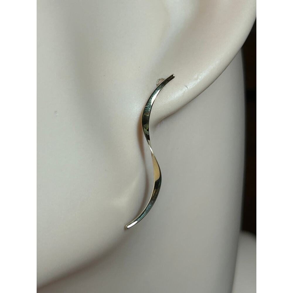 Vintage Carla 14k solid yellow gold swirl wave shaped drop dangle post earrings